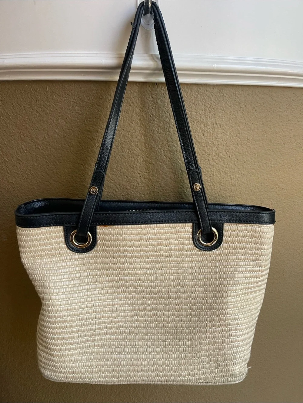 Spartina 449 Ebony Bamboo Chic Straw Tote Black Leather Bamboo Accent